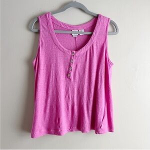 Joie 100% Linen Henley Tank Top in Pink, Size Large